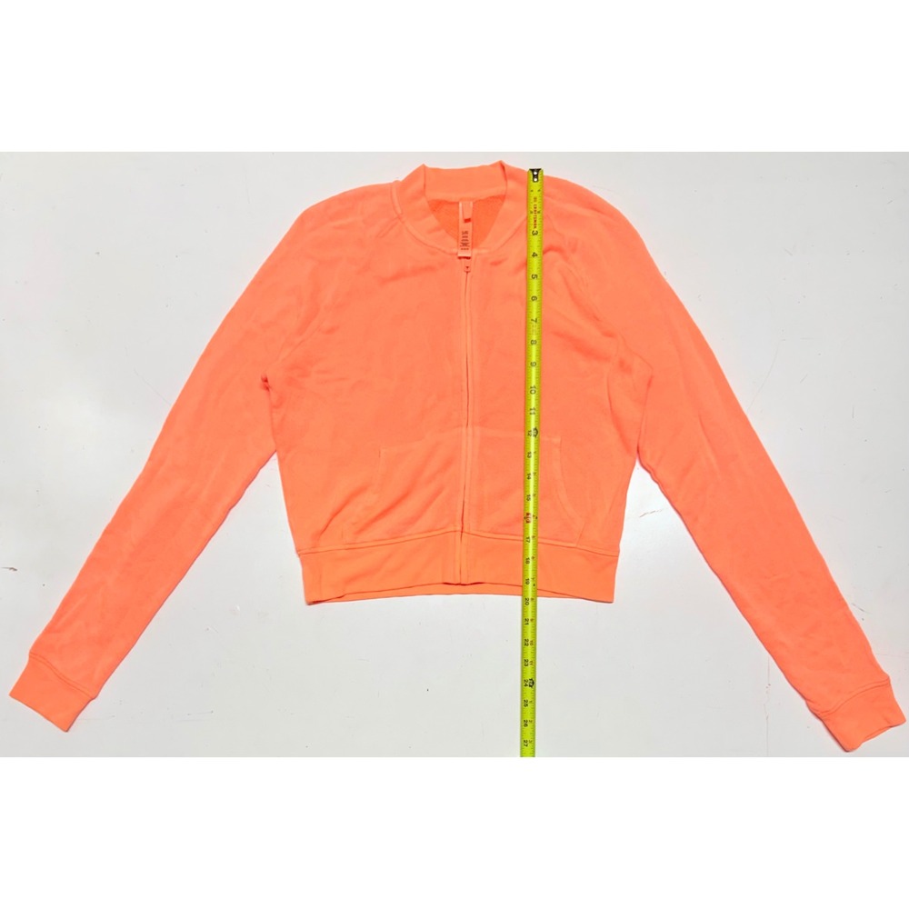 Skims Neon Orange Full Zip Bomber Jacket French Terry Activewear Womens Medium